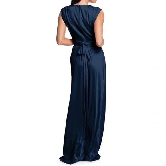 Dress the Population Krista Navy Satin Plunge Maxi Gown Side Slit Small - Picture 2 of 7